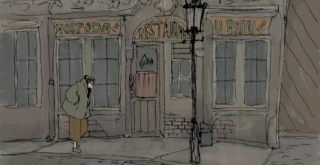 Still_life_with_animated_dogs_coming_up_to_pub